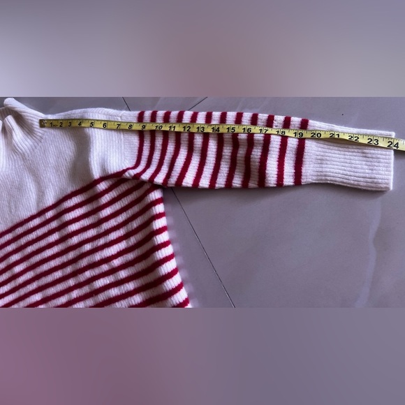 ZARA Turtleneck Ribbed Knit Wool Sweater Striped Red size S - Picture 10 of 16